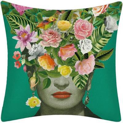 HKM-127379 Frida Kahlo Inspired Digital Print Linen Pillow Cover - 45x45cm