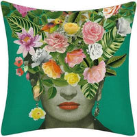 HKM-127379 Frida Kahlo Inspired Digital Print Linen Pillow Cover - 45x45cm