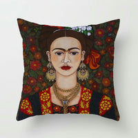 HKM-127379 Frida Kahlo Inspired Digital Print Linen Pillow Cover - 45x45cm