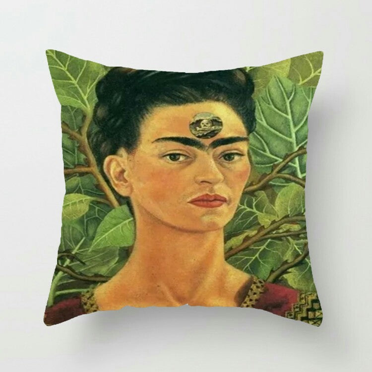 HKM-127379 Frida Kahlo Inspired Digital Print Linen Pillow Cover - 45x45cm
