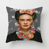 HKM-127379 Frida Kahlo Inspired Digital Print Linen Pillow Cover - 45x45cm