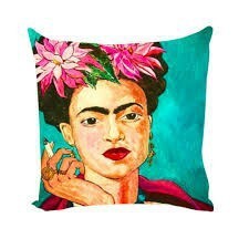HKM-127379 Frida Kahlo Inspired Digital Print Linen Pillow Cover - 45x45cm