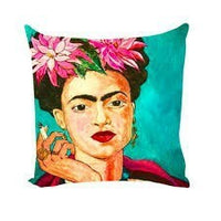 HKM-127379 Frida Kahlo Inspired Digital Print Linen Pillow Cover - 45x45cm