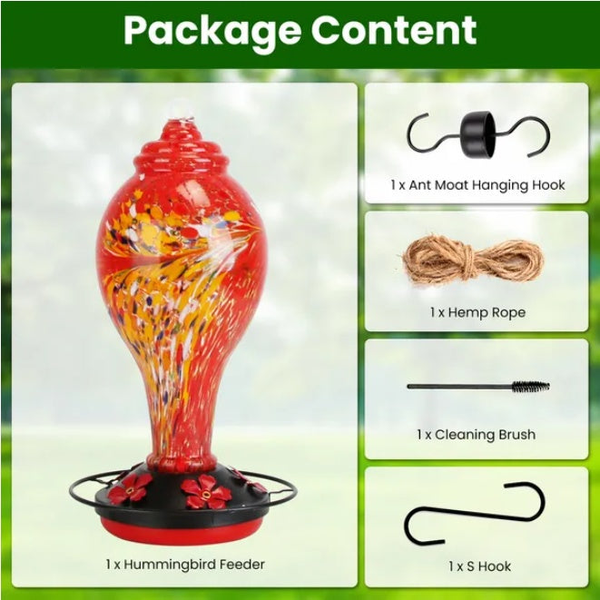 HKM-127507 Glass Hummingbird Feeder with Five Flower Ports for Outdoor Enjoyment