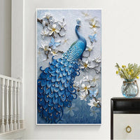 HKM-127571 Peacock Blue 5D Diamond Painting on Canvas - Manual Craft Kit