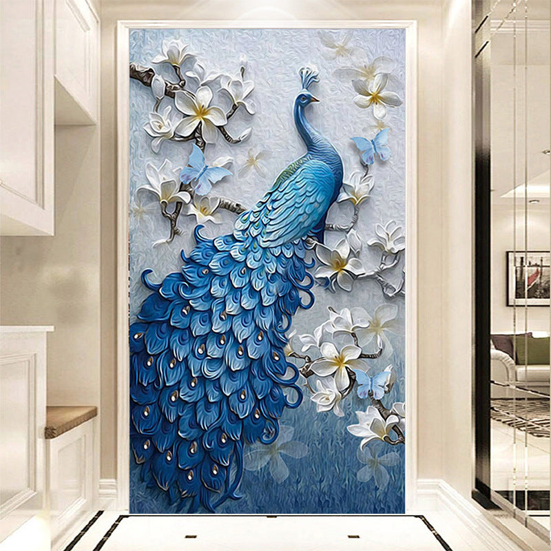HKM-127571 Peacock Blue 5D Diamond Painting on Canvas - Manual Craft Kit