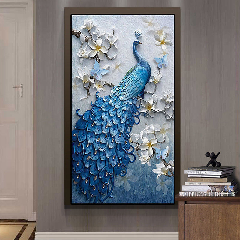 HKM-127571 Peacock Blue 5D Diamond Painting on Canvas - Manual Craft Kit