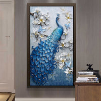 HKM-127571 Peacock Blue 5D Diamond Painting on Canvas - Manual Craft Kit