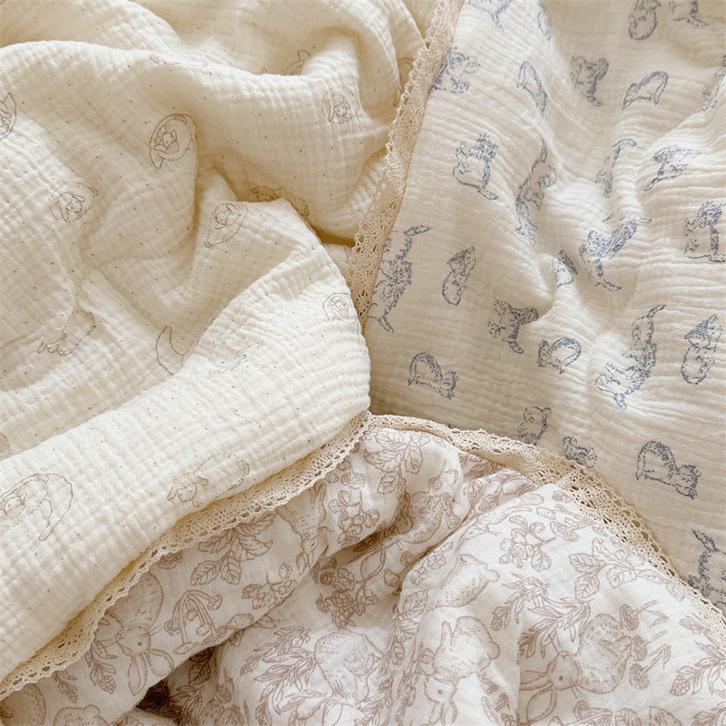 HKM-127571 Pure Cotton Double-Layer Gauze Duvet and Baby Pillow Set for Summer