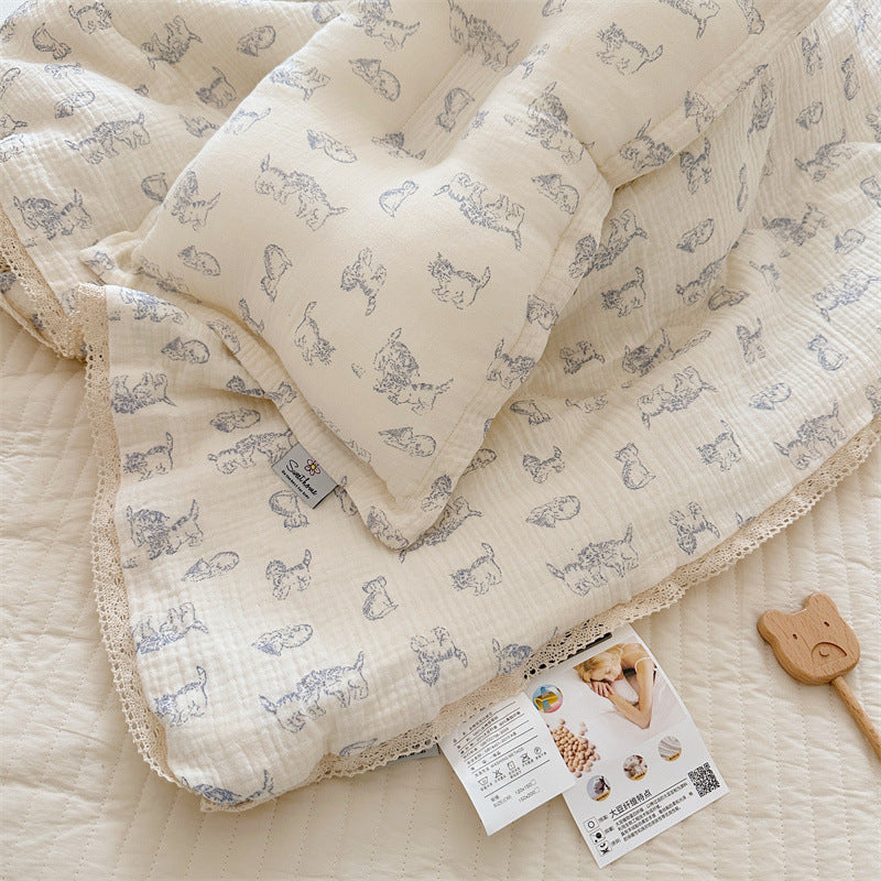 HKM-127571 Pure Cotton Double-Layer Gauze Duvet and Baby Pillow Set for Summer
