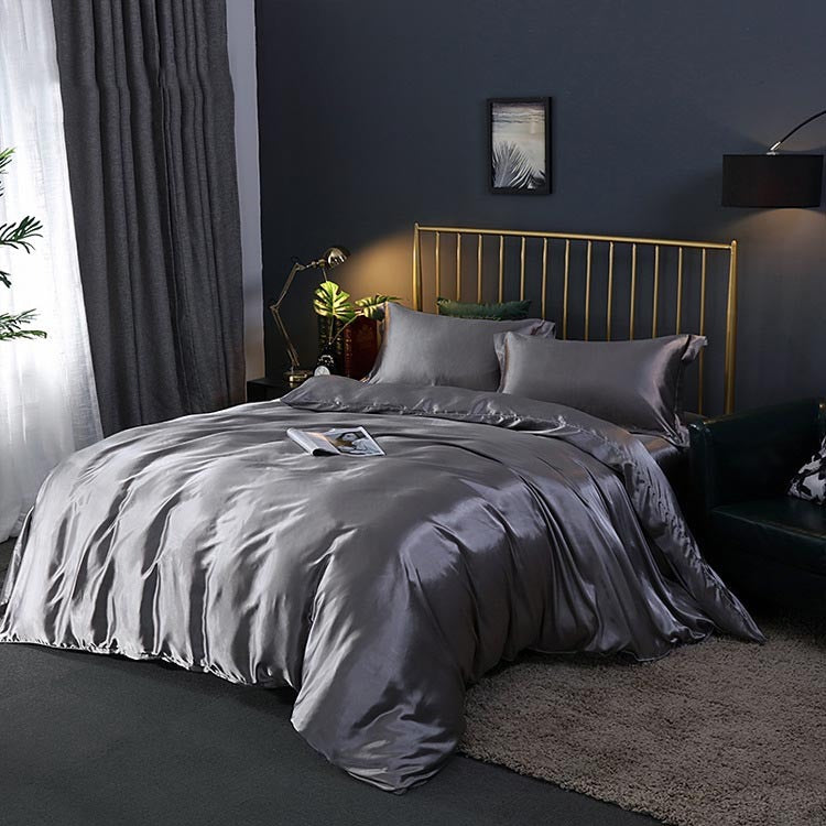 HKM-127571 Silky Double-Sided Ice Silk Washed Silk Four-Piece Bedding Set with Elegant Design