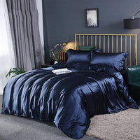 HKM-127571 Silky Double-Sided Ice Silk Washed Silk Four-Piece Bedding Set with Elegant Design