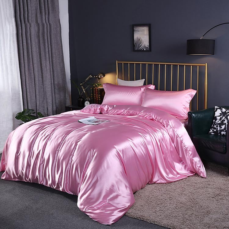 HKM-127571 Silky Double-Sided Ice Silk Washed Silk Four-Piece Bedding Set with Elegant Design