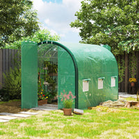 HKM-127571 Spacious Green Polytunnel Greenhouse with Windows and Doors, 3 x 2m, Stainless Steel Frame