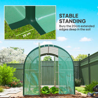 HKM-127571 Spacious Green Polytunnel Greenhouse with Windows and Doors, 3 x 2m, Stainless Steel Frame