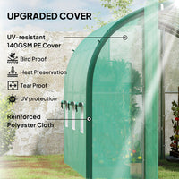 HKM-127571 Spacious Green Polytunnel Greenhouse with Windows and Doors, 3 x 2m, Stainless Steel Frame