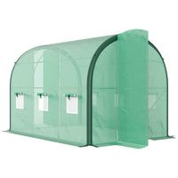 HKM-127571 Spacious Green Polytunnel Greenhouse with Windows and Doors, 3 x 2m, Stainless Steel Frame