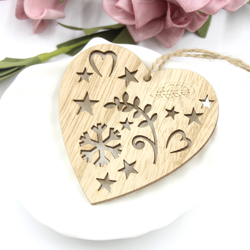 HKM-127699 Creative Hollow Bird Love Pendant - Handmade Birch Wooden Ornaments for Home Décor