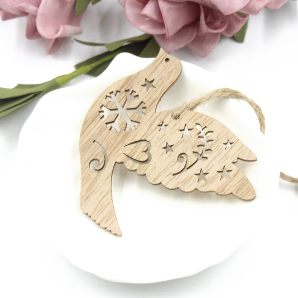 HKM-127699 Creative Hollow Bird Love Pendant - Handmade Birch Wooden Ornaments for Home Décor