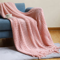 HKM-127891 Cozy Knitted Nordic Blanket with Tassels - Stripes & Patterns, 127x180CM