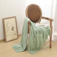 HKM-127891 Cozy Knitted Nordic Blanket with Tassels - Stripes & Patterns, 127x180CM