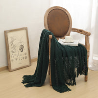 HKM-127891 Cozy Knitted Nordic Blanket with Tassels - Stripes & Patterns, 127x180CM