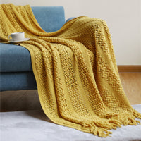 HKM-127891 Cozy Knitted Nordic Blanket with Tassels - Stripes & Patterns, 127x180CM
