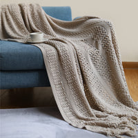 HKM-127891 Cozy Knitted Nordic Blanket with Tassels - Stripes & Patterns, 127x180CM