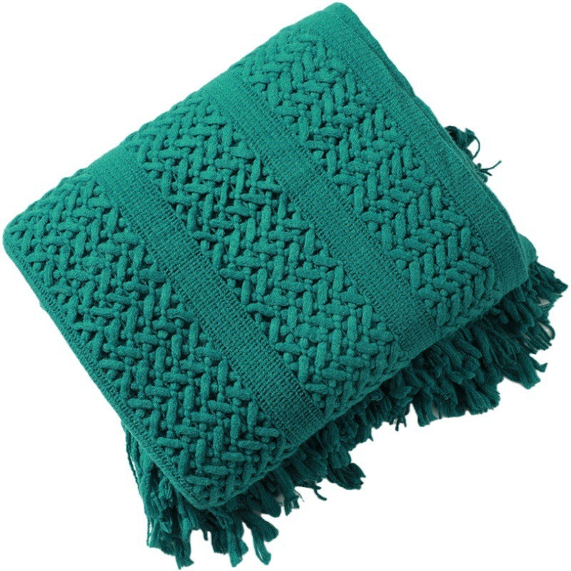 HKM-127891 Cozy Knitted Nordic Blanket with Tassels - Stripes & Patterns, 127x180CM