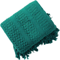 HKM-127891 Cozy Knitted Nordic Blanket with Tassels - Stripes & Patterns, 127x180CM