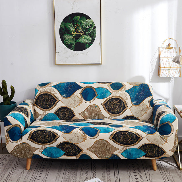 HKM-127955 Geometric Abstract Polyester Sofa Slipcover - Protects Double Seat Sofas, Fits 145-185cm