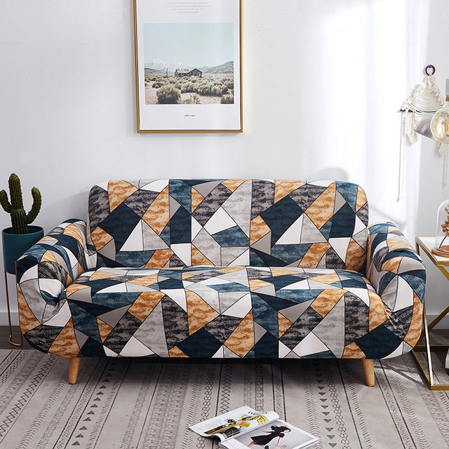 HKM-127955 Geometric Abstract Polyester Sofa Slipcover - Protects Double Seat Sofas, Fits 145-185cm