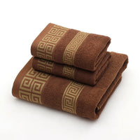 HKM-128147 Three-Piece Luxury Cotton Towel Gift Set in White, Dark Blue, and Brown