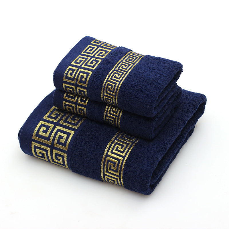 HKM-128147 Three-Piece Luxury Cotton Towel Gift Set in White, Dark Blue, and Brown
