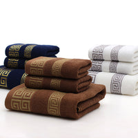 HKM-128147 Three-Piece Luxury Cotton Towel Gift Set in White, Dark Blue, and Brown