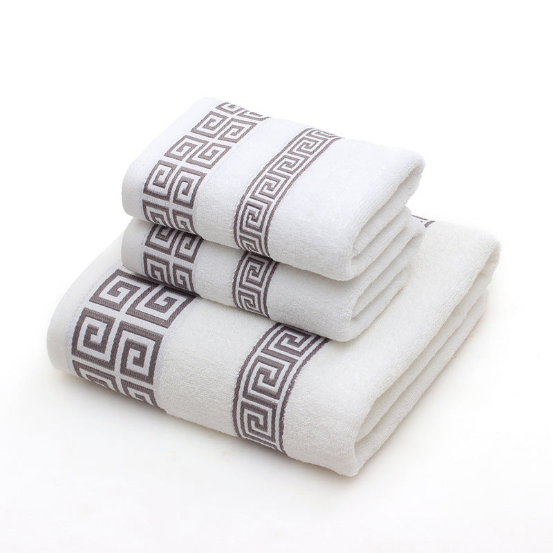 HKM-128147 Three-Piece Luxury Cotton Towel Gift Set in White, Dark Blue, and Brown
