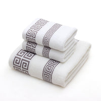 HKM-128147 Three-Piece Luxury Cotton Towel Gift Set in White, Dark Blue, and Brown
