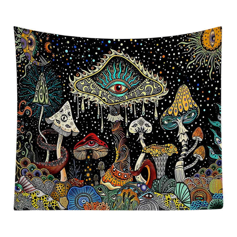 HKM-128211 Starry Mushroom Geometric Polyester Tapestry for Bedroom Decor - Machine Washable, Multiple Sizes Available