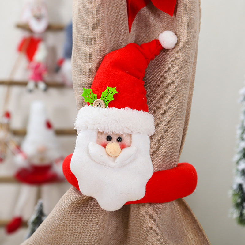 HKM-128275 Christmas Curtain Buckles - Cloth Decor Options in Various Designs: Santa, Snowman, Elk (34x27CM)