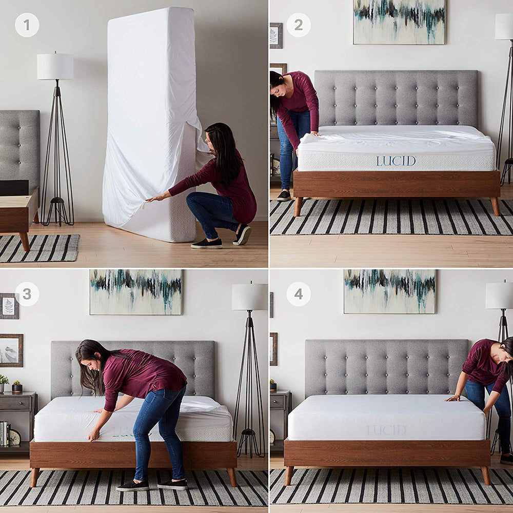 HKM-128723 Solid Color Polyester Bed Cover - King Size White, Protective Mattress Cover