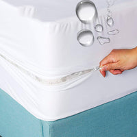 HKM-128723 Solid Color Polyester Bed Cover - King Size White, Protective Mattress Cover