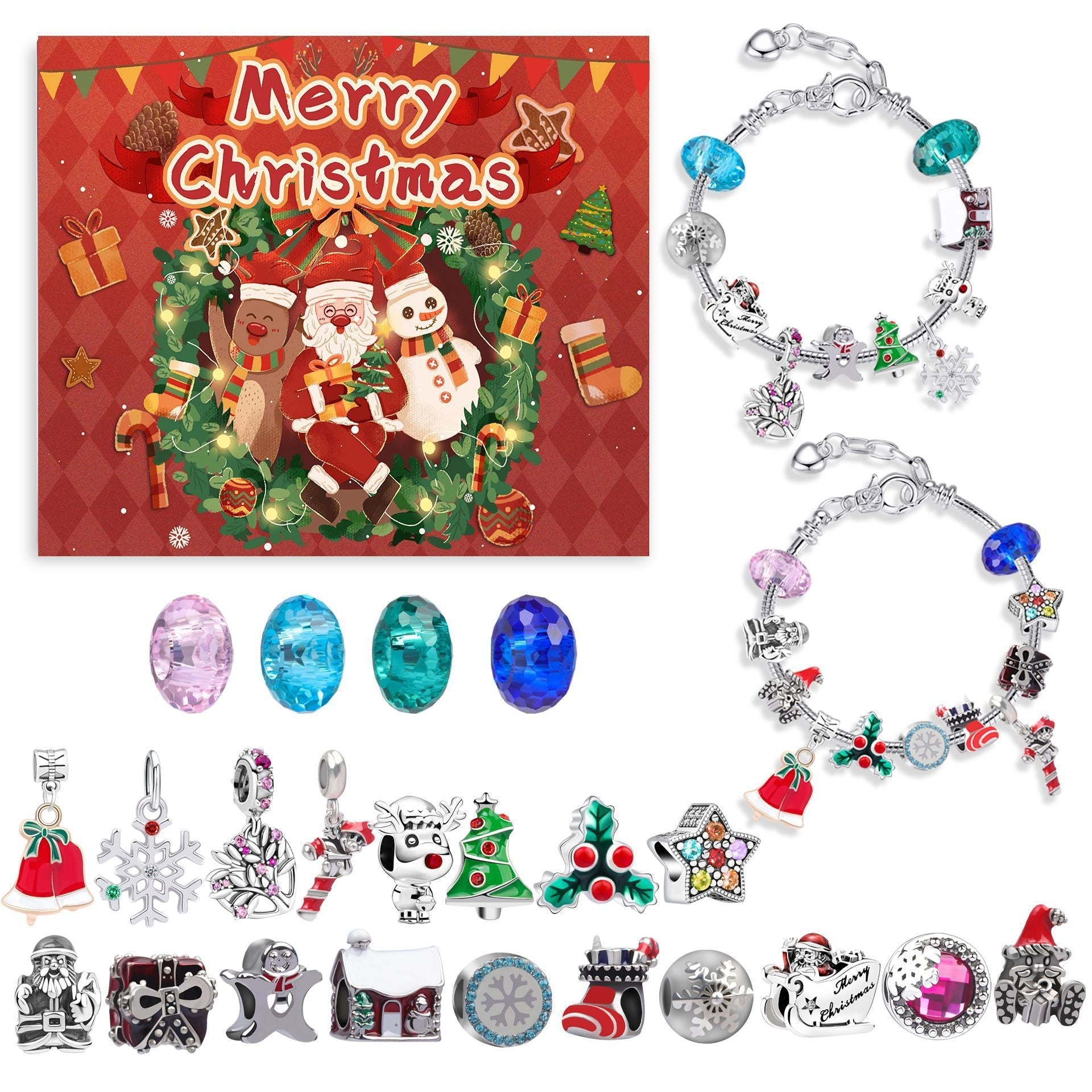 HKM-128851 Christmas Elk Blind Box Bracelet Set for Kids - 24 Grid Design with Red Elk
