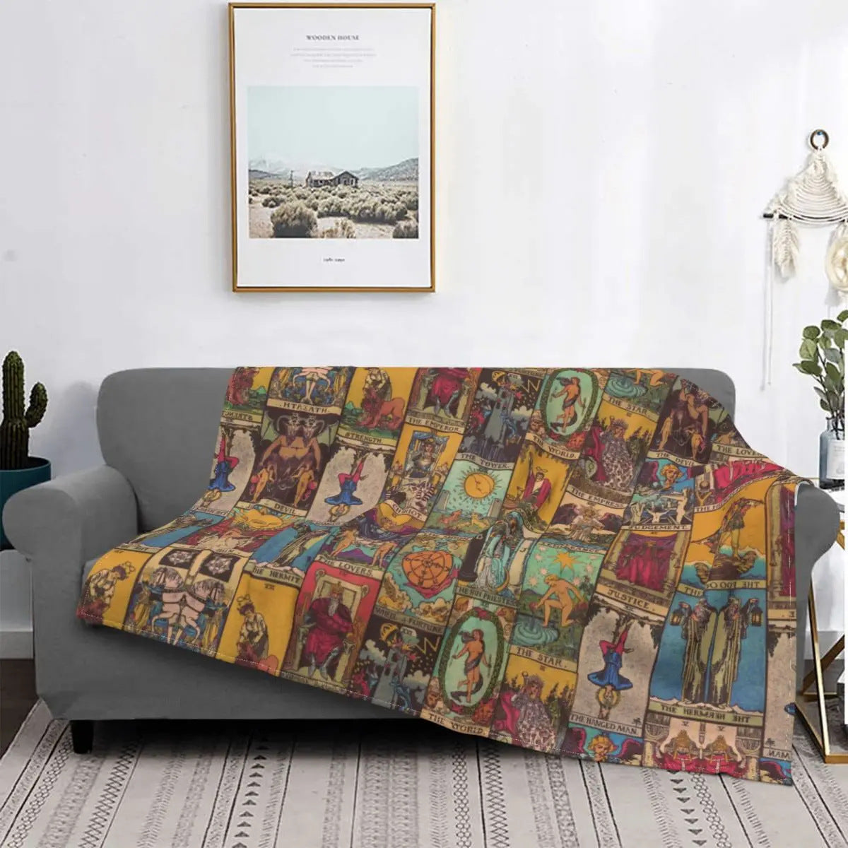 HKM-128851 Gothic Geometric Pattern Flannel Blanket for All Seasons, Multiple Sizes Available