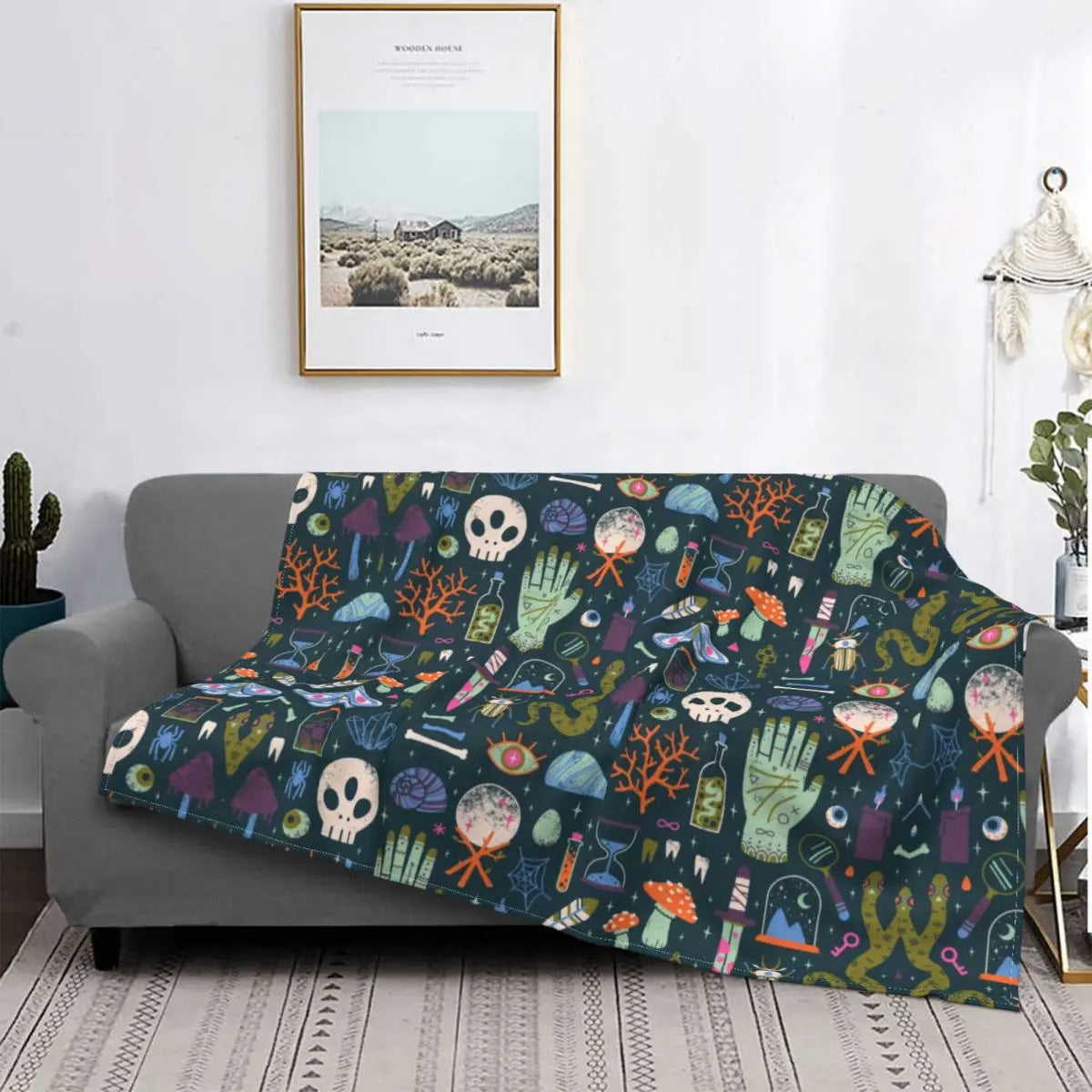 HKM-128851 Gothic Geometric Pattern Flannel Blanket for All Seasons, Multiple Sizes Available