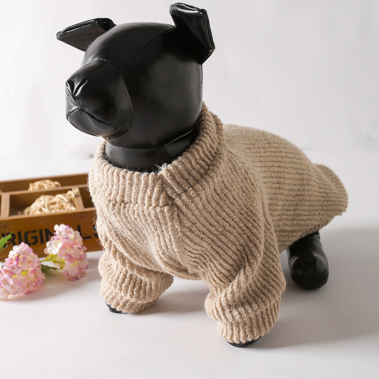 HKM-128979 Cozy Brown Dog Sweater for Small Breeds, Fits Bichon, Pomeranian, Teddy, Schnauzer