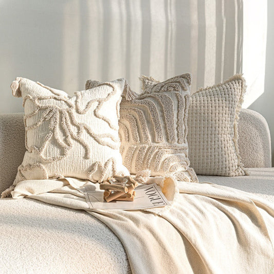 HKM-129619 Cream Velvet Throw Pillowcase with Three-Dimensional Embroidery – Various Sizes Available