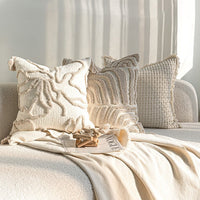 HKM-129619 Cream Velvet Throw Pillowcase with Three-Dimensional Embroidery – Various Sizes Available