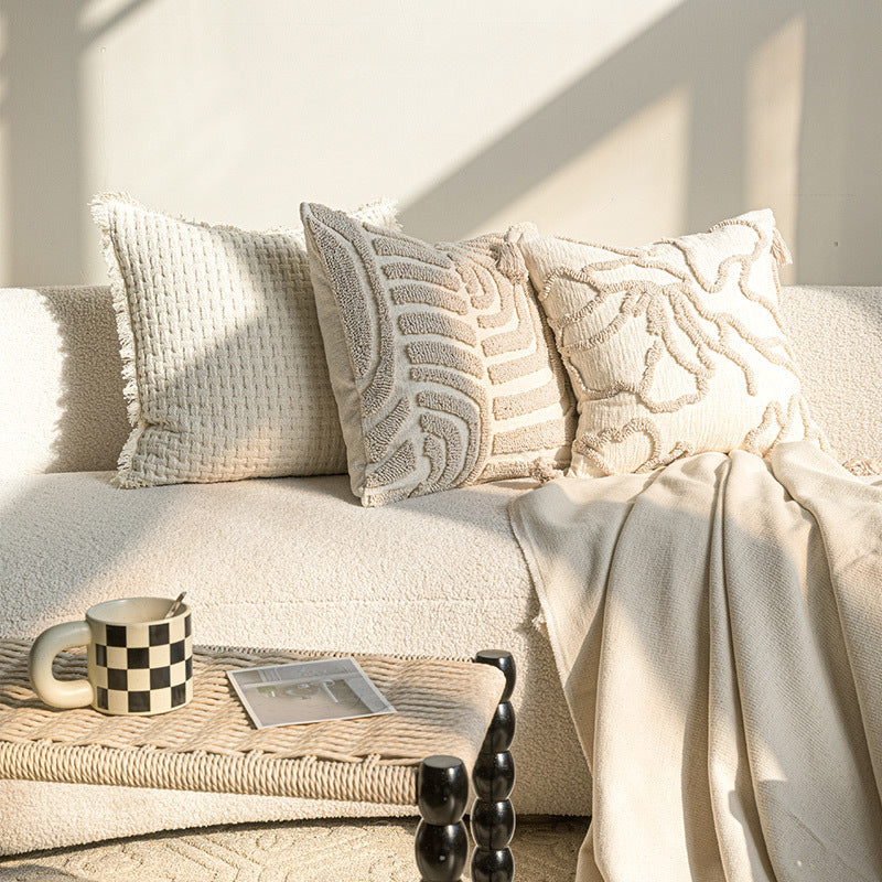 HKM-129619 Cream Velvet Throw Pillowcase with Three-Dimensional Embroidery – Various Sizes Available