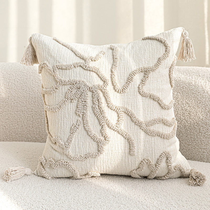 HKM-129619 Cream Velvet Throw Pillowcase with Three-Dimensional Embroidery – Various Sizes Available