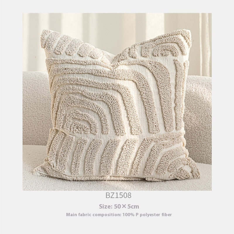 HKM-129619 Cream Velvet Throw Pillowcase with Three-Dimensional Embroidery – Various Sizes Available